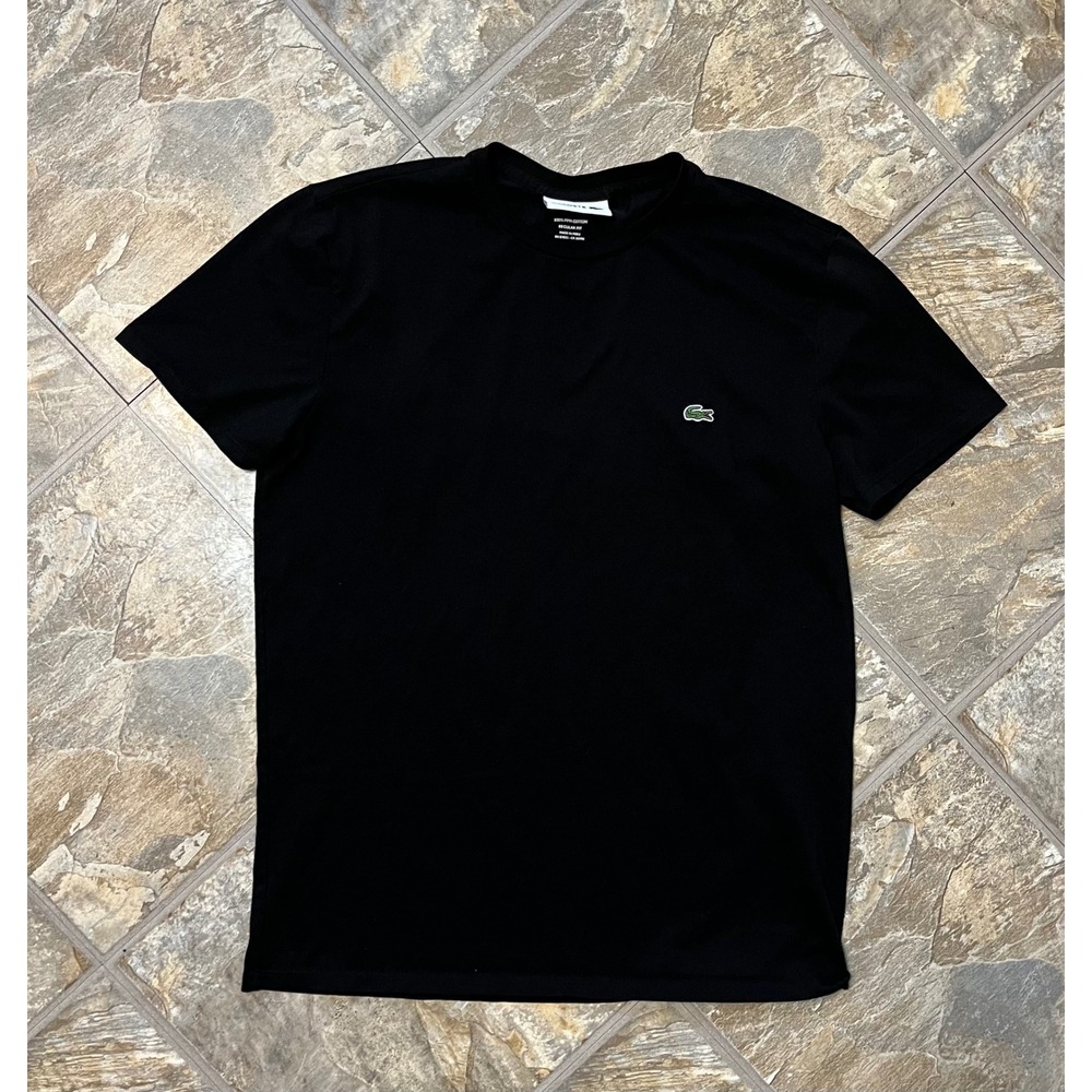 Lacoste T-Shirt Men US M Black Pima Cotton Regular Fit Logo Tee